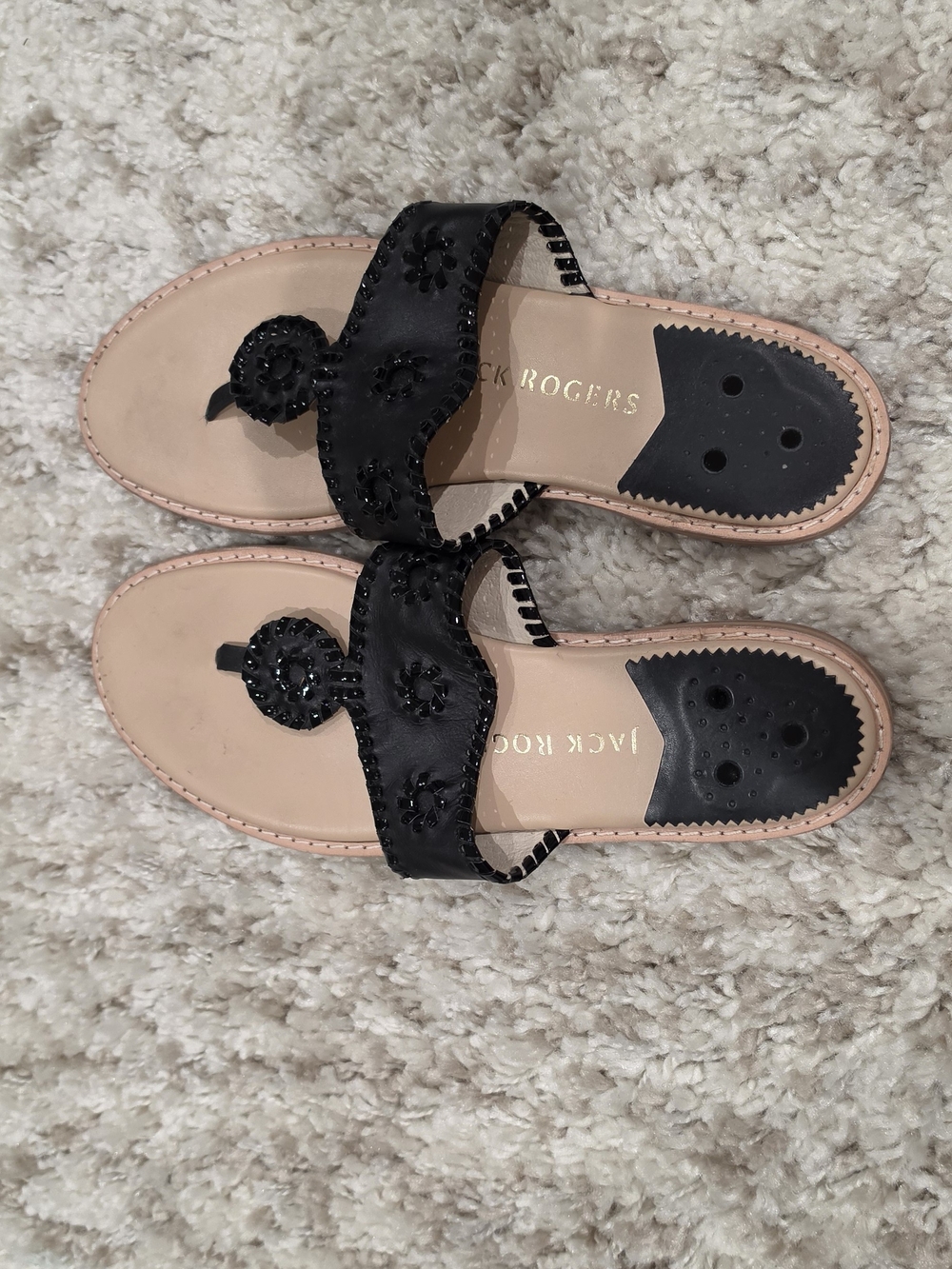 Jack Rogers Black Embellished Thong Sandals